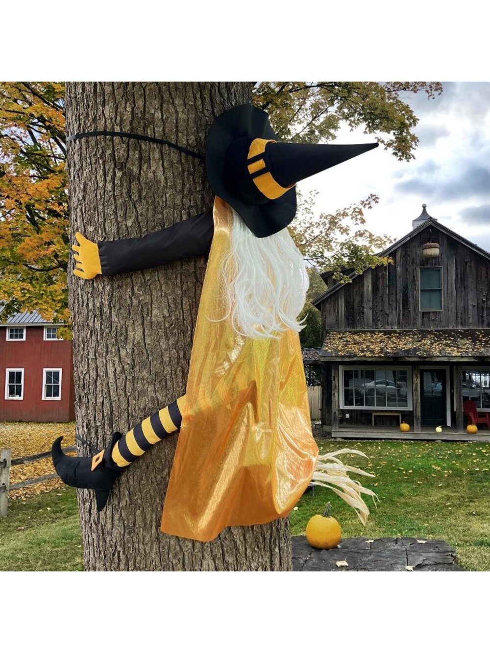 57"Yellow Crashing Witch into Tree Halloween Decor Crashing Witch with Gold Hair